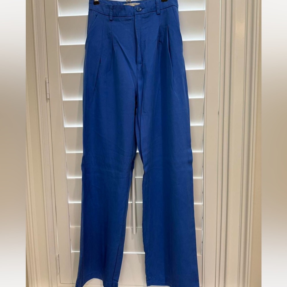 High-Rise Wide Leg Blue Trousers